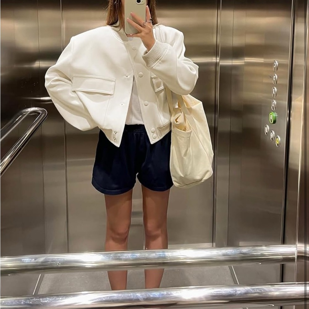 Chic Elevated Cream Cropped Bomber Jacket